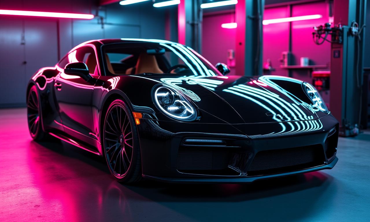 Luxe donkere auto met spiegelende glans